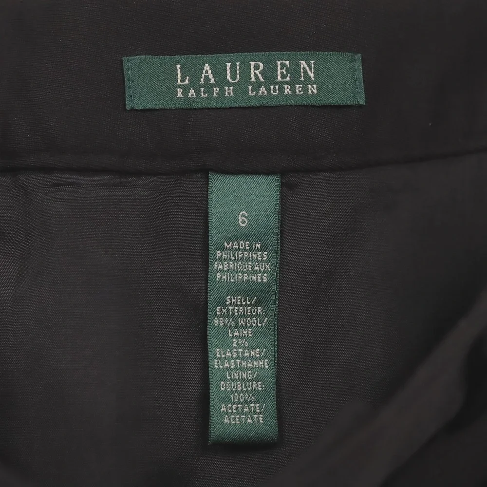 LAUREN RALPH LAUREN Flounce Hem A-Line Pencil Skirt Zip Pockets Wool Black Sz 6‎